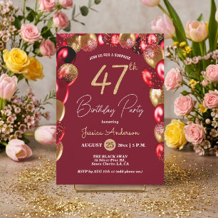 Surprise 47th Birthday Party Gold Burgundy Glitter Invitation