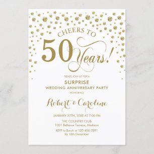 Surprise 50th Anniversary Celebration - Gold White Invitation