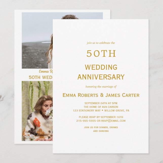 Surprise 50th Anniversary Invitation Gold (Front/Back)