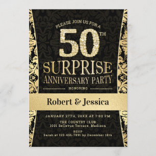 Surprise 50th Anniversary Party - Gold Black Invitation
