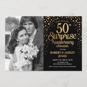 Surprise 50th Anniversary with Photo - Black Gold Invitation