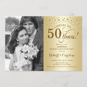 Surprise 50th Anniversary with Photo Gold Elegant Invitation