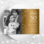 Surprise 50th Anniversary With Photo - Gold White Invitation<br><div class="desc">Surprise 50th Anniversary With Photo - Gold White Invitation. Modern design featuring botanical outline drawings accents and typography script font. Simple trendy invite card perfect for a stylish wedding anniversary celebration. Can be customised to reflect any years of marriage. Printed Zazzle invitations or instant download digital printable template.</div>