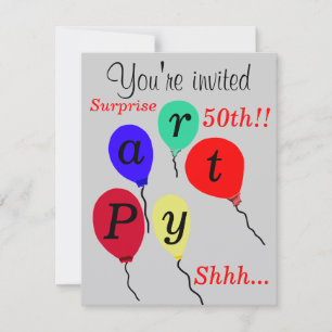 Surprise 50th Birthday Balloons Invitations