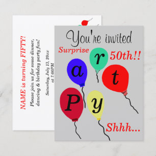 Surprise 50th Birthday Balloons Party Any AGE Invitation