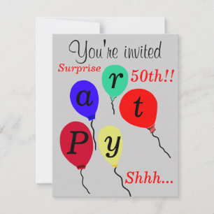 Surprise 50th Birthday Balloons Party Invitations
