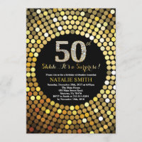 Surprise 50th Birthday Black and Gold Glitter