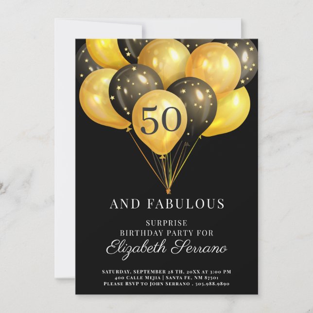 Surprise 50th Birthday Black And Gold Invitation (Front)