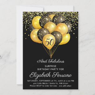 Surprise 50th Birthday Black And Gold Invitation