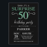 Surprise 50th Birthday Black and Green Glitter Invitation<br><div class="desc">Surprise 50th Birthday Invitation with Black and Green Glitter Background. Chalkboard. Adult Birthday. Men or Women Bday Invite. Any age. For further customisation,  please click the "Customise it" button and use our design tool to modify this template.</div>