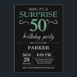 Surprise 50th Birthday Black and Green Glitter Invitation<br><div class="desc">Surprise 50th Birthday Invitation with Black and Green Glitter Background. Chalkboard. Adult Birthday. Men or Women Bday Invite. Any age. For further customisation,  please click the "Customise it" button and use our design tool to modify this template.</div>
