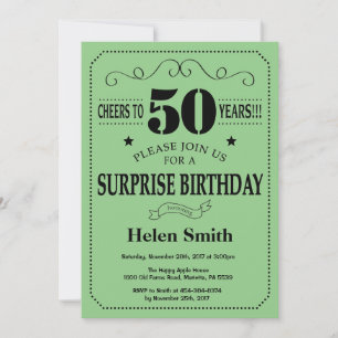 Surprise 50th Birthday Black and Green Invitation
