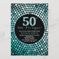 Surprise 50th Birthday Black and Teal Glitter
