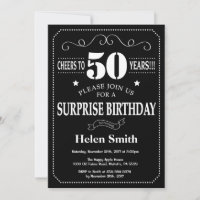 Surprise 50th Birthday Black and White Chalkboard