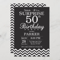 Surprise 50th Birthday Black and White Chevron