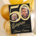 Surprise 50th birthday black gold photo  invitation<br><div class="desc">Trendy bold typography 50th birthday surprise party invitation with 2 photos and modern retro style script. Easy to personalise with your text and pictures.</div>