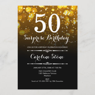 Surprise 50th Birthday - Black Gold White Invitation