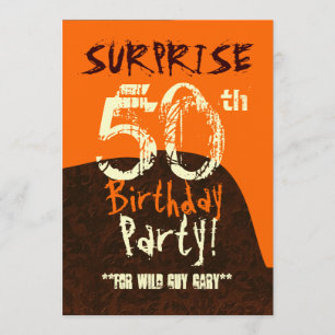 SURPRISE 50th Birthday Brown Ivory Orange C732 Invitation
