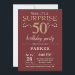 Surprise 50th Birthday Burgundy and Gold Glitter Invitation<br><div class="desc">Surprise 50th Birthday Invitation with Burgundy and Gold Glitter Background. Adult Birthday. Men or Women Bday Invite. Any age. For further customisation,  please click the "Customise it" button and use our design tool to modify this template.</div>