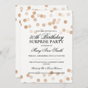 Surprise 50th Birthday Copper Foil Glitter Lights Invitation