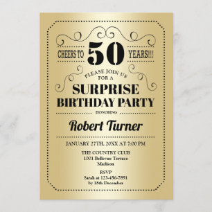 Surprise 50th Birthday - Gold Black Invitation