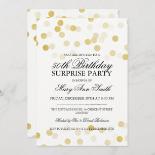 Surprise 50th Birthday Gold Foil Glitter Lights Invitation