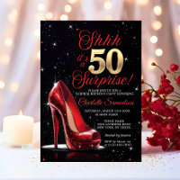 Surprise 50th BIRTHDAY Gold Red High Heels Fifty
