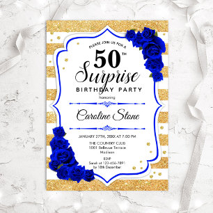 Surprise 50th Birthday - Gold White Royal Blue Invitation