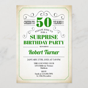 Surprise 50th Birthday - Green White Black Invitation