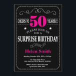 Surprise 50th Birthday Hot Pink and Black Invitation<br><div class="desc">Surprise 50th Birthday Invitation Hot Pink and Black Typography. Chalkboard. Black and White Background. Adult Birthday. Male Men or Women Birthday. Kids Boy or Girl Lady Teen Teenage Bday Invite. 13th 15th 16th 18th 20th 21st 30th 40th 50th 60th 70th 80th 90th 100th. Any Age. For further customisation, please click...</div>