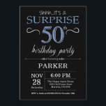 Surprise 50th Birthday Invitation Black and Blue<br><div class="desc">Surprise 50th Birthday Invitation with Black and Blue Glitter Background. Chalkboard. Adult Birthday. Men or Women Bday Invite. Any age. For further customisation,  please click the "Customise it" button and use our design tool to modify this template.</div>