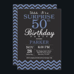 Surprise 50th Birthday Invitation Black and Blue<br><div class="desc">Surprise 50th Birthday Invitation with Black and Blue Chevron. Chalkboard. Adult Birthday. Man or Women Bday Invite. For further customisation,  please click the "Customise it" button and use our design tool to modify this template.</div>