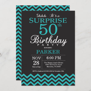 Surprise 50th Birthday Invitation Black and Teal