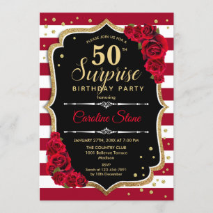 Surprise 50th Birthday Invitation Black White Red