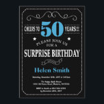 Surprise 50th Birthday Invitation Blue and Black<br><div class="desc">Surprise 50th Birthday Invitation Blue and Black Typography. Chalkboard. Black and White Background. Adult Birthday. Male Men or Women Birthday. Kids Boy or Girl Lady Teen Teenage Bday Invite. 13th 15th 16th 18th 20th 21st 30th 40th 50th 60th 70th 80th 90th 100th. Any Age. For further customisation, please click the...</div>