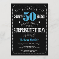 Surprise 50th Birthday Invitation Blue and Black