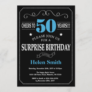 Surprise 50th Birthday Invitation Blue and Black