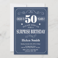 Surprise 50th Birthday Invitation Blue and White