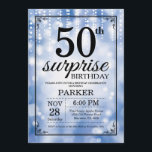 Surprise 50th Birthday Invitation Blue Glitter<br><div class="desc">Surprise 50th Birthday Invitation with Blue String Lights with Blue Glitter Background. Blue Birthday. Adult Birthday. Men or Women Bday Invite. 13th 15th 16th 18th 20th 21st 30th 40th 50th 60th 70th 80th 90th 100th, Any age. For further customisation, please click the "Customise it" button and use our design tool...</div>