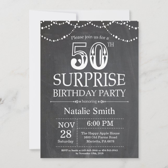Surprise 50th Birthday Invitation Chalkboard (Front)