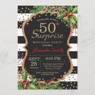Surprise 50th Birthday Invitation Christmas Gold