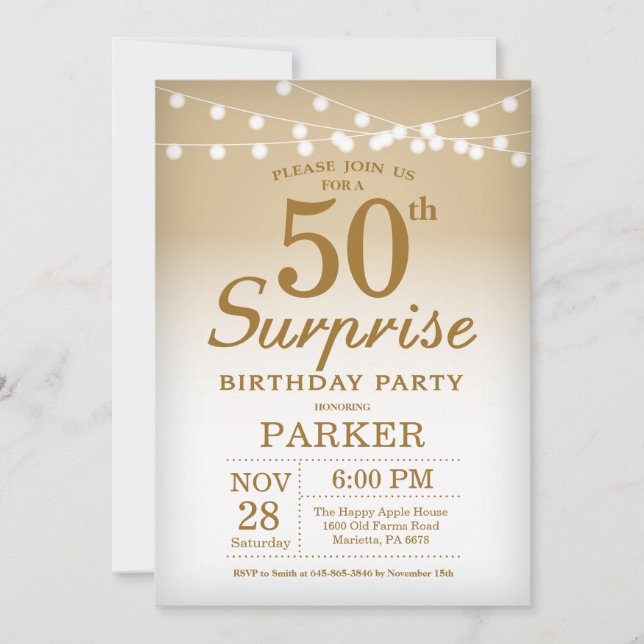 Surprise 50th Birthday Invitation Gold (Front)