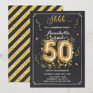 Surprise 50th Birthday Invitation Gold Chalkboard