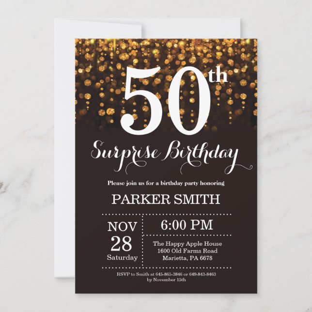 Surprise 50th Birthday Invitation Gold Glitter (Front)