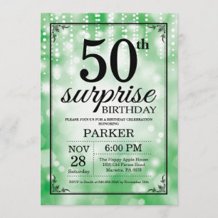 Surprise 50th Birthday Invitation Green Glitter