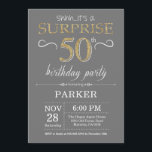 Surprise 50th Birthday Invitation Grey and Gold<br><div class="desc">Surprise 50th Birthday Invitation with Grey and Gold Glitter Background. Adult Birthday. Men or Women Bday Invite. Any age. For further customisation,  please click the "Customise it" button and use our design tool to modify this template.</div>