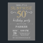 Surprise 50th Birthday Invitation Grey and Gold<br><div class="desc">Surprise 50th Birthday Invitation with Grey and Gold Glitter Background. Adult Birthday. Men or Women Bday Invite. Any age. For further customisation,  please click the "Customise it" button and use our design tool to modify this template.</div>