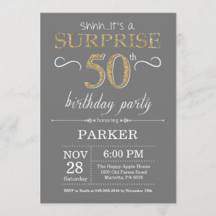 Surprise 50th Birthday Invitation Grey and Gold