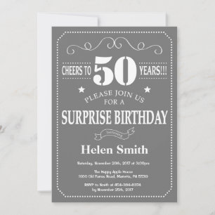 Surprise 50th Birthday Invitation Grey and White