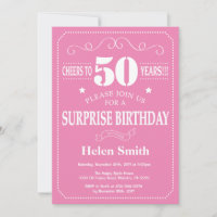Surprise 50th Birthday Invitation Pink and White